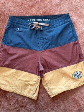 Howler Brothers Colorblock Swim Shorts in Navy, Burgundy & Mustard